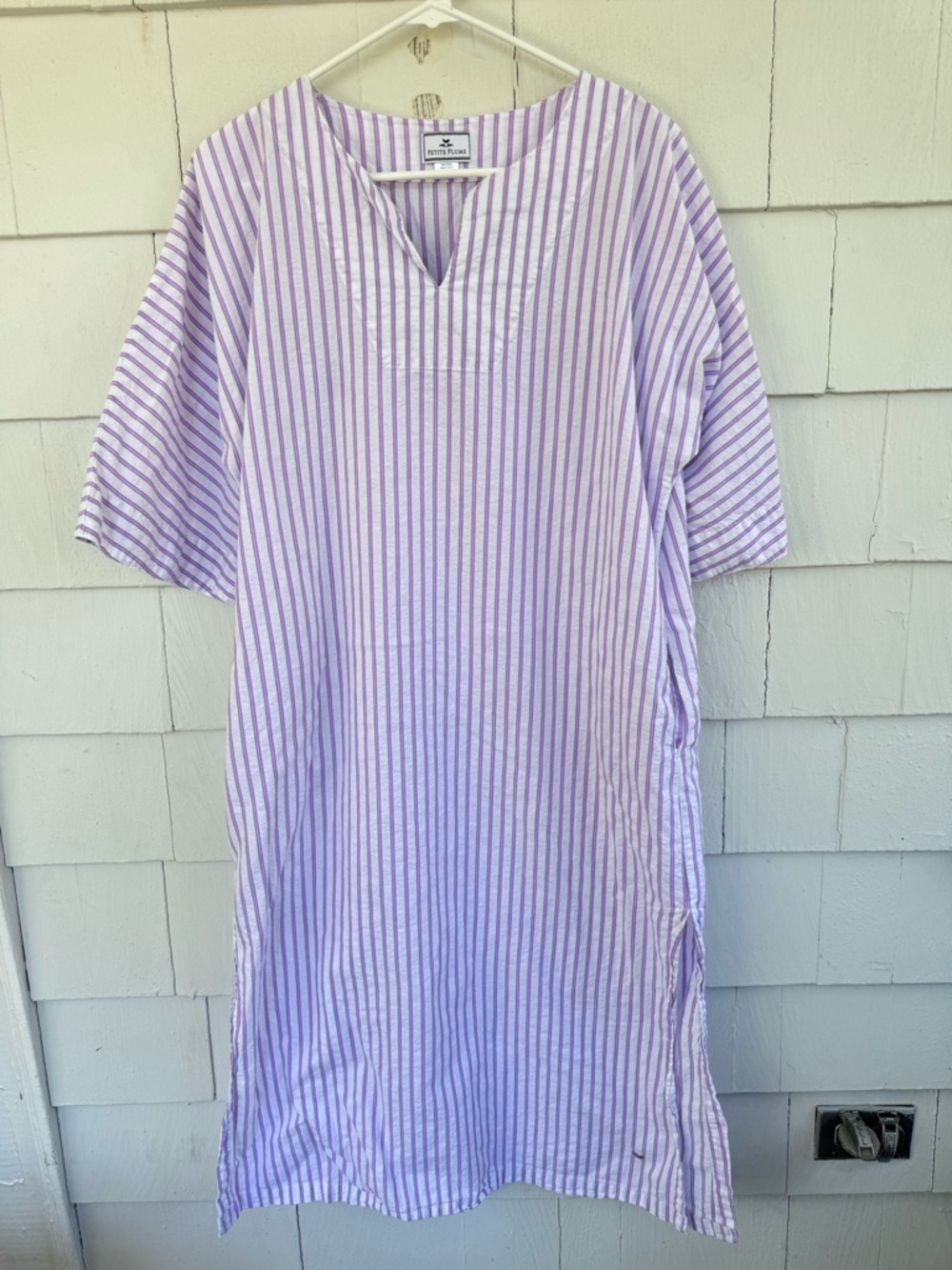 Petite Plume French Ticking Cotton Stripe Caftan Purple White size Small
